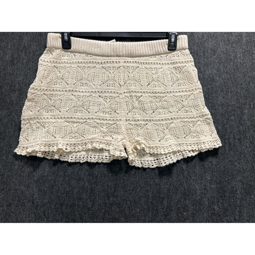 Time and Tru Crochet Shorts Women XL 16-18 Cream NEW Boho Knit Beach Coverup